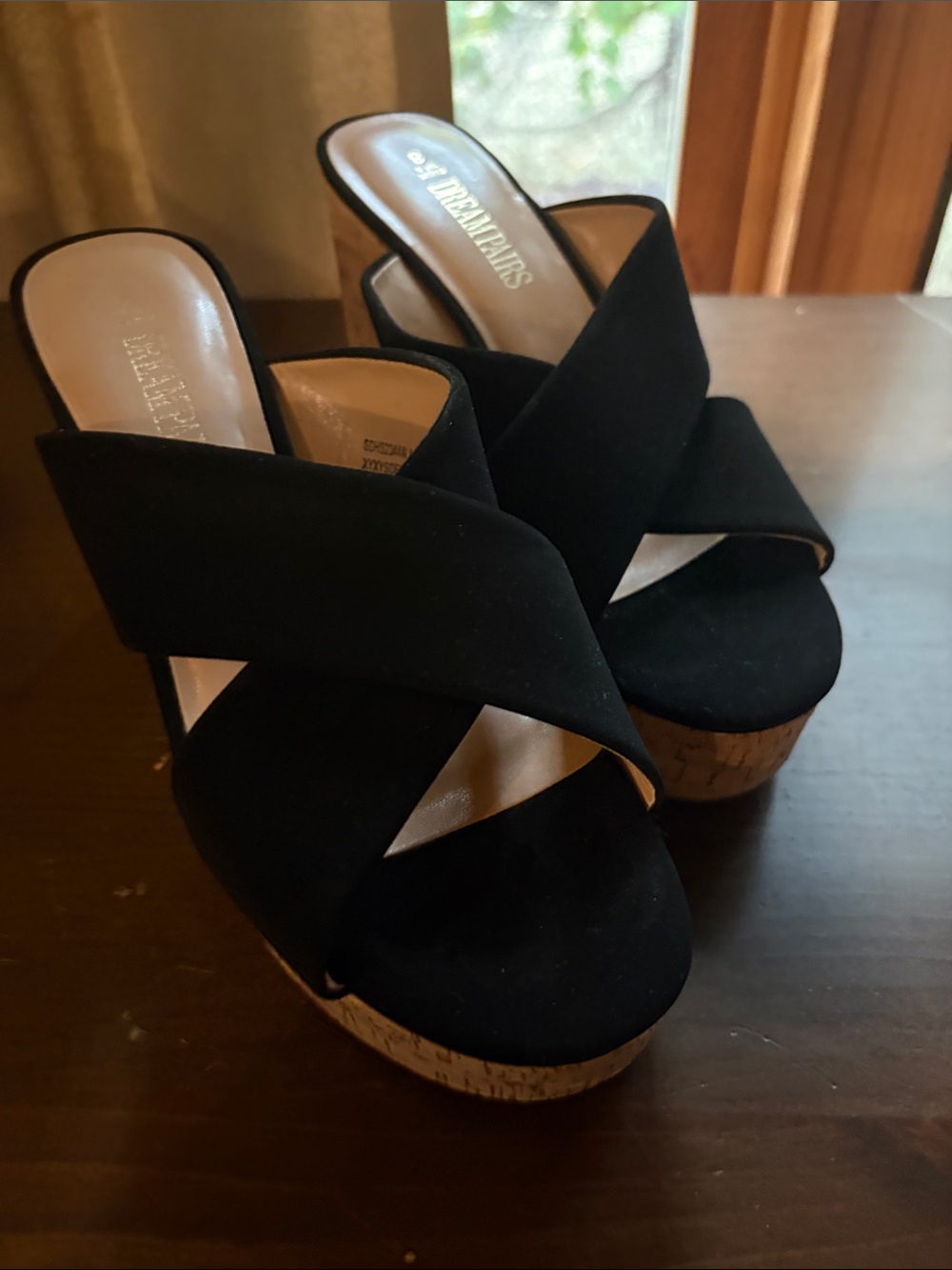 Dream Pairs Black Crisscross Cork Platform Mules
